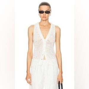 Enza Costa Linen Open Knit Vest In White, Size Medium